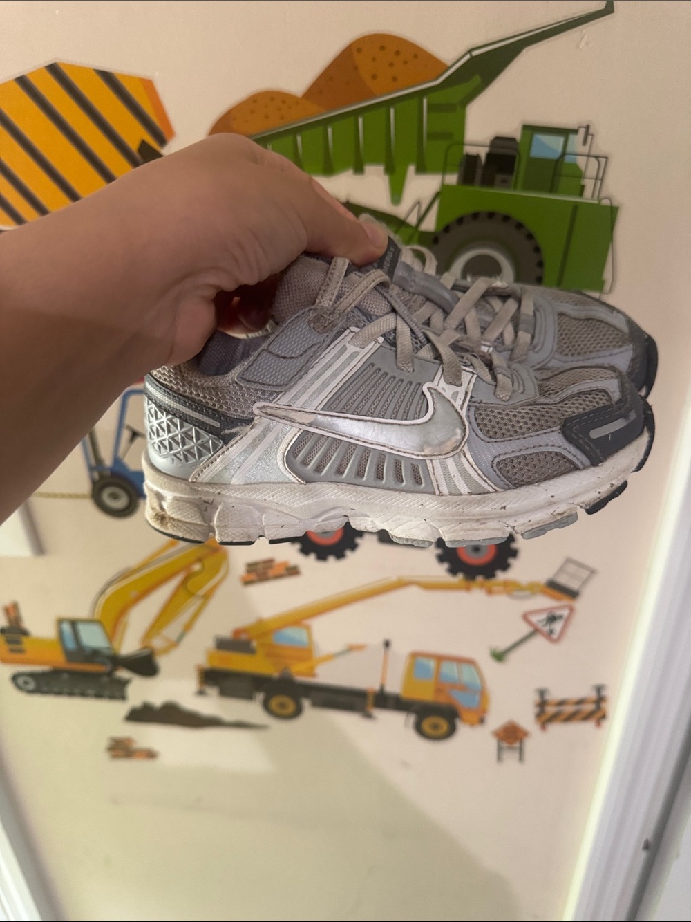 Nike Kids Grey and White Mesh Running Sneakers used